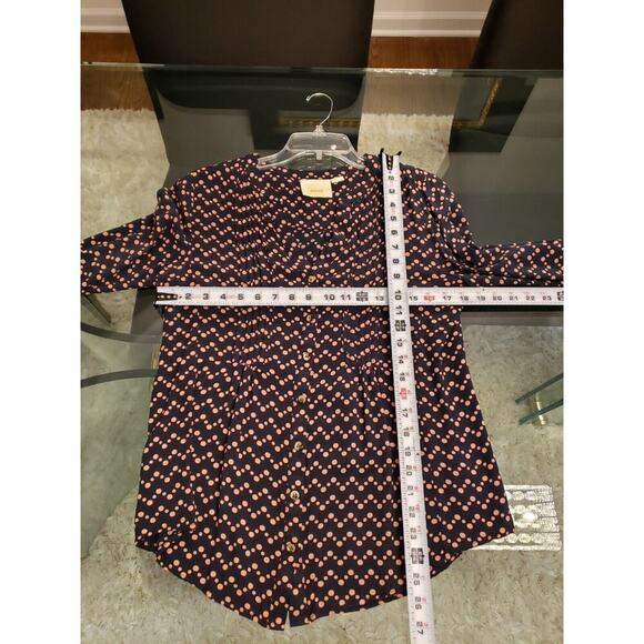 Anthropologie Maeve Navy Pink Polka Dot Long Sleeve Button Down V-Neck Blouse M - Picture 10 of 12